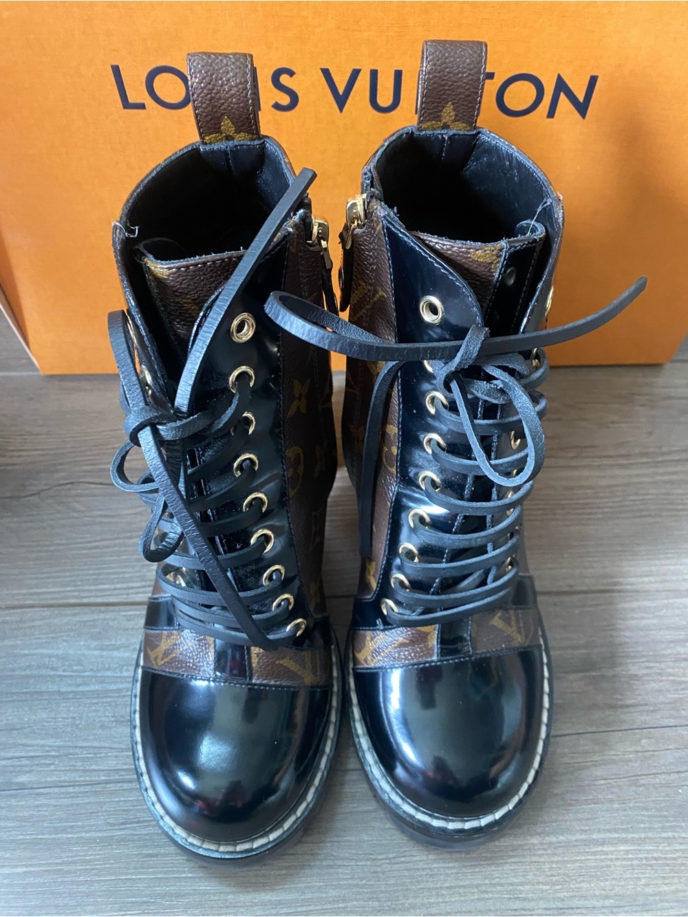 Louis Vuitton Laureate Combat Boots Monogram Canvas Black Leather Size 38.5 Auth - Picture 14 of 16